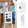 Guidecraft Classic Kitchen Helper Kids' Step Stool - Natural: Foldable and Adjustable Wooden Toddler Tower for Learning with Keeper