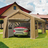 12x20 Heavy-Duty Carport Canopy Tent with 4 Roll-Up Doors & 4 Windows Waterproof UV-Protected Powder-Coated Steel Frame Removable Sidewalls Khaki