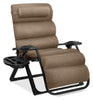 Oversized Chair, Folding Outdoor Patio Recliner, XL Anti Gravity Lounger w/Removable Cushion, Cup Holder, Side Tray, 350lb Capacity - Taupe