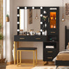 Makeup Vanity Desk with Mirror and Lights, White Vanity Desk with Charging Station, LED Cabinet, 5 Drawers & Storage Bag, Vanity Mirror with Lights Desk and Chair, Vanity Table Set with Stool