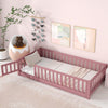 Bellemave Twin Size Floor Beds, Wood Montessori Bed with Fence Railings & Support Slats, No Box Spring Needed (Gray��