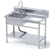 Stainless Steel Utility Sink with Cold and Hot Water Pipes, Free Standing Single Bowl Commercial Kitchen Sink with Workbench,Storage Shelf& Faucet ,For   Kitchen,Bathroom,Farmhouse,Indoor,Outdoor