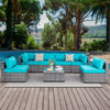 Walsunny 7 Piece Outdoor Patio Conversation Set, Rattan Sectional Sofa Set, All-Weather Outdoor Modern Sectional Furniture Wicker Couch with Glass Coffee Table,Navy Blue