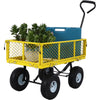 Steel Garden Cart, Heavy-Duty Steel Mesh Utility Garden Wagon with Removable Sides and 9.5" Pneumatic Tires for Outdoor Lawns Yards Farms and Ranches, 550 lb Capacity, Yellow