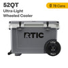 RTIC 52 QT Ultra-Light Wheeled Hard-Sided Ice Chest Cooler, Fits 78 Cans, White & Grey