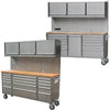 72 inch 11 Drawers Tool Chest with 3 Up Cabinet & Pegboard in Stainless Steel, Large Lockable Mobile Workbench with 6 Blue Storage Bins, Tool Box for Garage, Workshop (1 �� HTC7214W1+ 1 �� HTC7218W1)