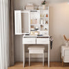 Montary Modern Mini Vanity w/Adjustable LED Mirror + Hidden Storage, Padded Stool & Dustproof Shelves (White)