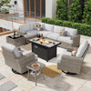 Ovios 10 Pieces Outdoor Patio Furniture Modern High-Back All-Weather Wicker Sectional Conversation Set with Propane Fire Pit Table & Swivel Chair, Dark Gray