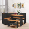 Breakfast Nook Kitchen Corner Dining Table Bench Chair Set, Space-Saving 3-4 Seat L-Shape Farmhouse Mid Century Modern Style for Family Home Black Wood