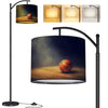 Arc Floor Lamp Basketball ball detail leather texture Tall Modern Standing Lamp LED Adjustable Linen Lampshade 3 Color Temperatures