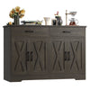 Hiphuta 47"Farmhouse Sideboard Storage Cabinets with 4 Doors & 2 Drawers, Coffee Bar with Brown Top for Living Room, White