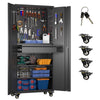 Aobabo Metal Storage Cabinet with Lock,Garage Storage Cabinet with Wheels,72In Steel Storage Cabinet for Garage Home Storage, Black Required-Assembly