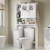 Over The Toilet Storage Cabinet with 3 Doors, Farmhouse Space Saver for Bathroom Organizer with Paper Holder, 10 Shelves and Hooks, 7-Tier Over Washing Machine Cabinet for Laundry, Bathroom, Natural