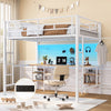 Twin Loft Bed with Desk, UHOMEPRO Metal Loft Bed with LED Lights, Charge Station, DIY Mesh, Clothes Rail, 4 Storage Shelves, Safety Rails and 2 Ladders, Loft Bed for Teen Adult, Black