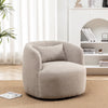 34" Wide Boucle Swivel Barrel Chair, No Assembly Round Upholstered Armchair Accent Chair Single Sofa Chair with Toss Pillow for Living Room and Bedroom, Taupe