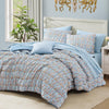 7 Pieces Blue Classic Puff Floral Bedding Sets for All Seasons, Shabby Chic Farmhouse Bed in a Bag Queen with Wildflowers Fluffy Comforter, Sheets, Pillowcases & Shams
