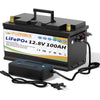 12V 100Ah LiFePO4 Lithium Battery with a Charger,for RV,Marine,Solar,Trolling Motor,Camping,Home Energy Storage,Built in 100A BMS,15000+Deep Cycles