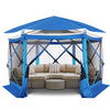 COBIZI 12x12 Pop Up Canopy Gazebo, Outdoor Canopy Tent Screen House with 5 sidewalls and Netting for Camping, Waterproof, UV Resistant, Ez Set-up Party Tent with Carrying Bag and Ground Stakes,Brown