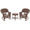 Jeco 3 Piece Resin Wicker Outdoor Patio Rocker Chair with End Table Set in White