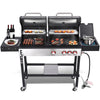 3 Burner Gas & Charcoal Combo Grill with Side Burner, Outdoor BBQ Propane Grill, 673 Sq. In. Cast Iron Grates & Reversible Griddle, 37200 BTU Stainless Steel Lid for Backyard Cooking