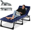 Slsy Folding Sleeping Cots Bed with 2 Sided Mattress & Pillow, Folding Camping Cot, Adjustable 4-Position Folding Lounge Chair