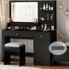 ChVans White Vanity Desk with Lighted Mirror & Charging Station, Vanity Table Set w/3 Storage Shelves,2 Drawers,Storage Cabinet & Makeup Vanity Cushioned Stool(White-37")