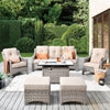 Vcatnet 6 Pieces Outdoor Patio Furniture All Weather Wicker High-Back Conversation Set with Fire Pit Table and Ottoman,Diamond Blue
