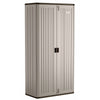 Suncast Mega Tall Resin Outdoor Storage Cabinet with 3 Shelves, Platinum Metallic