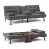 Furmax Futon Sofa Bed Convertible Folding Faux Leather Couch with 2 Cup Holders,Black