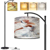 Arc Floor Lamp Basketball ball detail leather texture Tall Modern Standing Lamp LED Adjustable Linen Lampshade 3 Color Temperatures