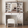 Montary Modern Mini Vanity w/Adjustable LED Mirror + Hidden Storage, Padded Stool & Dustproof Shelves (White)