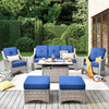 Vcatnet 6 Pieces Outdoor Patio Furniture All Weather Wicker High-Back Conversation Set with Fire Pit Table and Ottoman,Diamond Blue