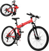 Ambifirner 26 Inch Folding Mountain Bike Under 250$ Men Mountain Bike 21 Speed,High Carbon Steel ,Disc Brake Folding Bikes for Adults/Men/Women Red