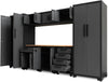 Big Red Garage Storage Cabinet Sets 9 piece Tool Organizer Workshop Cabinets with Lockers,Shelves and Wood Workbench,18.58"D x 75.98"W x 129.92"H H,Black/Grey