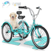 MOONCOOL Adult Tricycles with Rear Basket & Inflator, 24 26 inch 7 Speed 3 Wheel Bikes, Three-Wheeled Bicycles Adult Trike with Backrest for Seniors, Women, Men