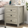 IDEALSOUL Nightstand, Bedside Table with Charging Station, Farmhouse 3 Drawer Nightstand Rustic Night Stand End Tables for Bedroom Living Room,Gray