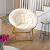 BizChair 38" Oversize Portable Faux Fur Folding Saucer Moon Chair for Dorm and Bedroom, Gray Faux Fur/Soft Gold Frame