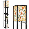 Floor Lamp with Shelves,Modern Dimmable Standing Lamp Floral Corner Display Bookshelf Lamp with 2 USB & 1 Power Outlet for Living Room & Bedroom