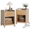 LGHM Nightstand Set of 2 with Charging Station, Farmhouse Bedside Tables Night Stands with Drawer, Boho Side Tables for Bedroom, Living Room, Oak