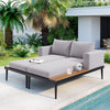 Harper & Bright Designs Patio Outdoor Metal Daybed for 2, All Weather Outdoor Chaise Lounges Reclining Chairs with Wood Topped Side Spaces for Drinks for Poolside Balcony Deck, Gray