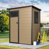 ModFusion 4.6��2.6��6.3 ft Resin Storage Shed with Window, Floor, Plastic Roof, Storage Cabinets for Brooms Vacuum Cleaners fits 65 to 68 inches, Winter Gear Box, Black