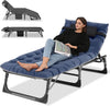 Slsy Folding Sleeping Cots Bed with 2 Sided Mattress & Pillow, Folding Camping Cot, Adjustable 4-Position Folding Lounge Chair