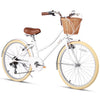 Glerc Missy 24" inch Girl Cruiser Kids Bike 6-Speed Teen Hybrid City Bicycle for Youth Ages 7 8 9 10 11 12 13 14 Years Old with Wicker Basket & Lightweight, Pink