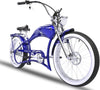 Twenty5 GT 800W Chopper Stretch Cruiser Ebike, 26" Wheels, Supsension Triple Tree Fork, White Wall Tire, Disc Brake, for Men, Blue