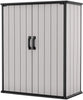 Keter Premier Tall Vertical Durable Resin Outdoor Storage Shed With Floor and Locking Double Doors, Grey