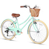 Glerc Missy 24" inch Girl Cruiser Kids Bike 6-Speed Teen Hybrid City Bicycle for Youth Ages 7 8 9 10 11 12 13 14 Years Old with Wicker Basket & Lightweight, Pink