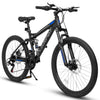Mountain Bike, High Carbon Steel Bike with 24 Inch Wheels and 21-Speed Full Suspension, Commuter City Bike with Disc Brakes and Grip Shifter,  Front Fork Rear Shock Absorber Bicycles, Black