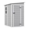 Patiowell 5x4 FT Outdoor Storage Shed, Resin Storage Shed with Floor & Window & Lockable Door for Patio Furniture, Garden Tools and Bicycle, White