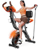 pooboo 4-in-1 Exercise Bike, Foldable Stationary Bike, Tri-Position Indoor Cycling Bike with 8-Level Resistance, Arm Resistance Bands, Pulse Sensor & Back Support Cushion for Home Gym Workout