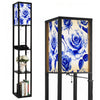 Floor Lamp with Shelves,Modern Dimmable Standing Lamp Floral Corner Display Bookshelf Lamp with 2 USB & 1 Power Outlet for Living Room & Bedroom